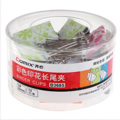 齐心 B3685 彩色印花长尾夹 3号