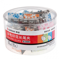 齐心 B3686 彩色印花长尾夹 4号