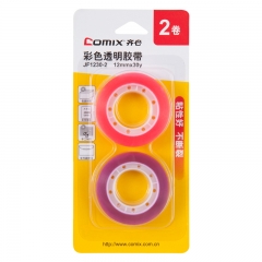 齐心 彩色透明胶带 2卷吸卡装 JF1230-2 配